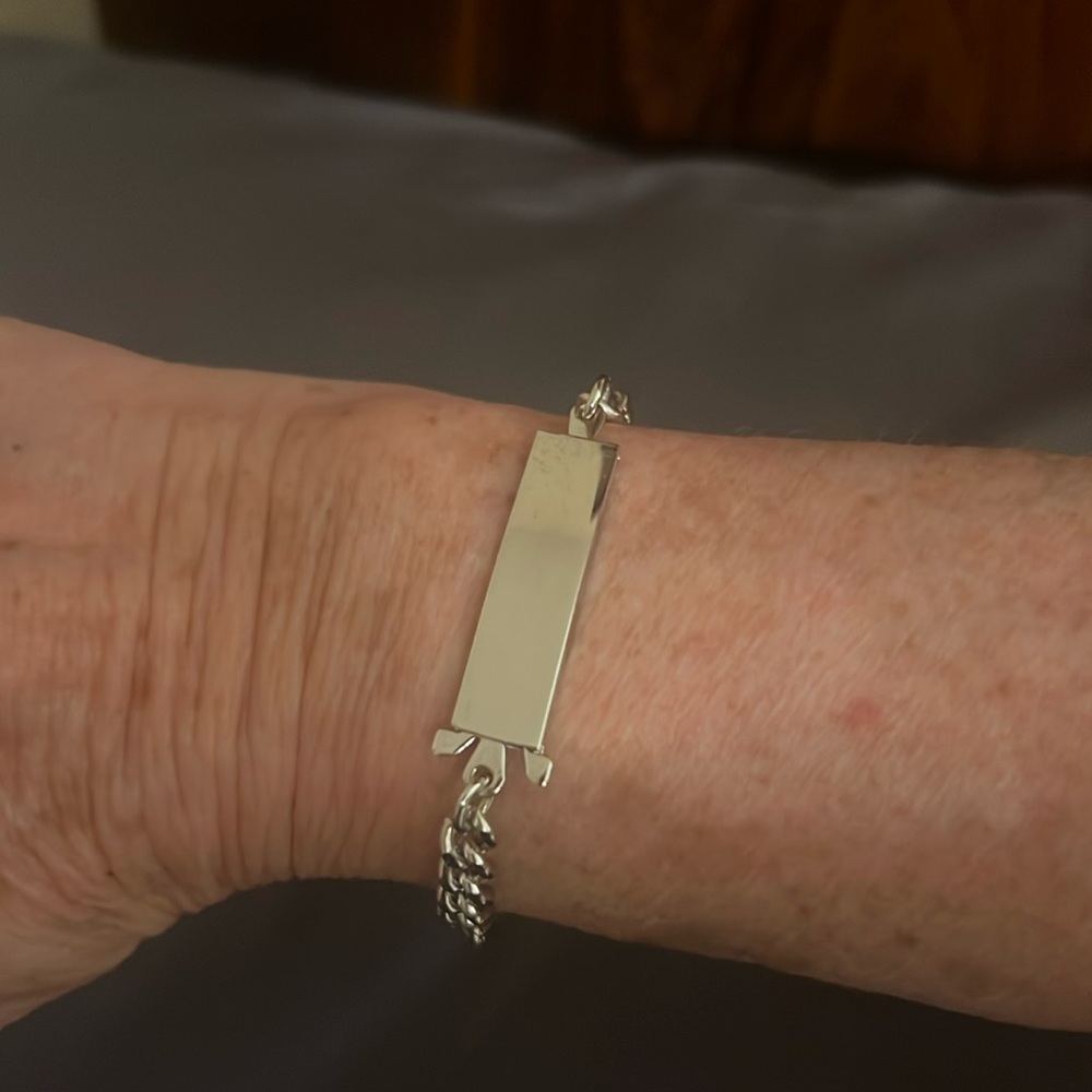 New without tags Vintage Silver Metal ID Bracelet, with original box